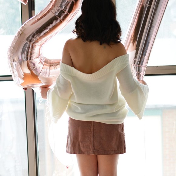 White Off-The-Shoulder Sweater - Picture 2 of 6